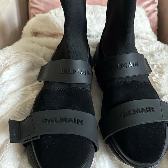 Balmain Black and Gold Sandals with Chunky Sole